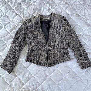 Tahari Navy and Cream Asymmetrical Blazer Size 6P